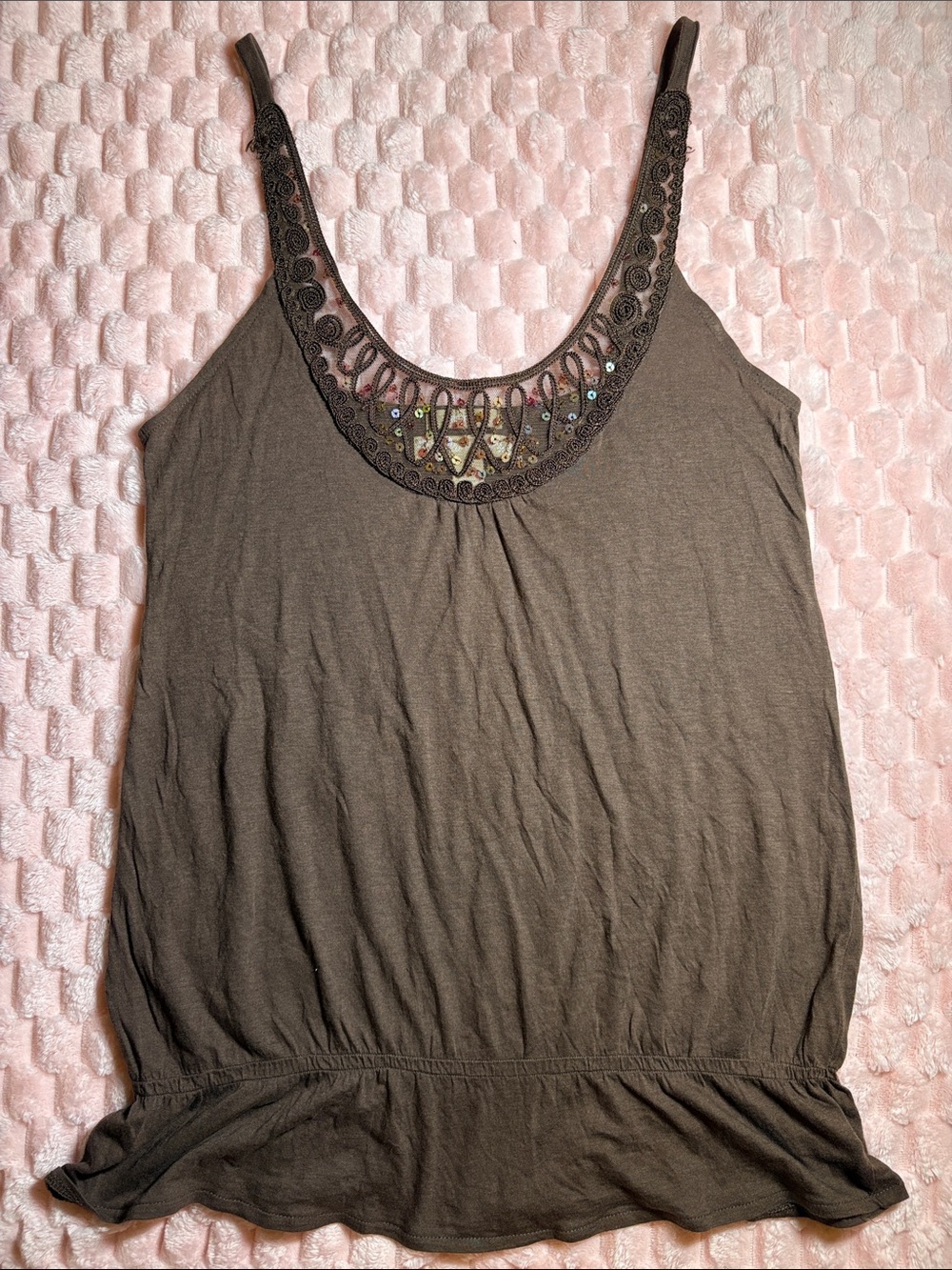 Y2K Women's Brown Embellished Scoop Neck Tank Top